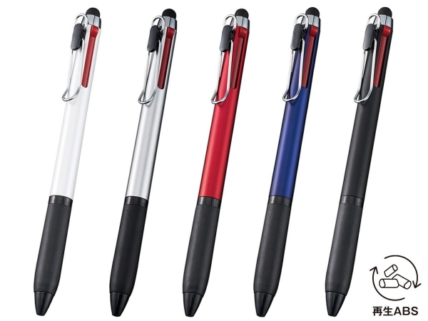 名入れボールペン｜タッチペン付メタルクリップ3色ボールペン(再生ABS)